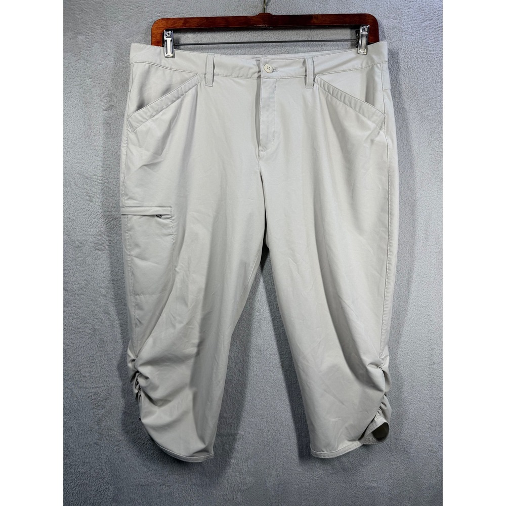 Eddie Bauer Cropped Pants Women 16 Beige Hiking‎ Outdoors Gorpcore Cargo Ruched